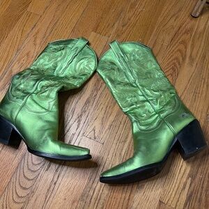 Free Peoplz Jeffrey Campbell Dagget Metallic Green Cowboy Boots